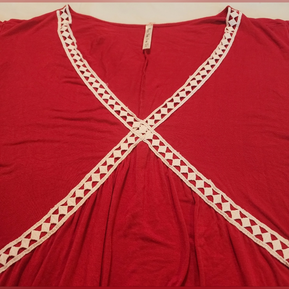 WOMEN'S PLUS SIZE 5X RED SHORT SLEEVE BLOUSE - Picture 6 of 9